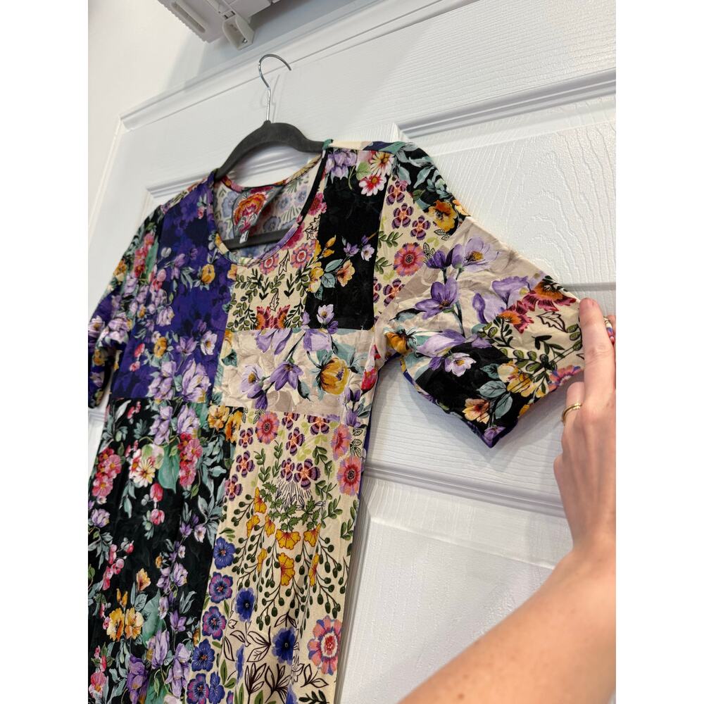 Johnny Was Sky Flower Patchwork Bohemian Short Sleeve Dress Sz XS - Picture 3 of 6